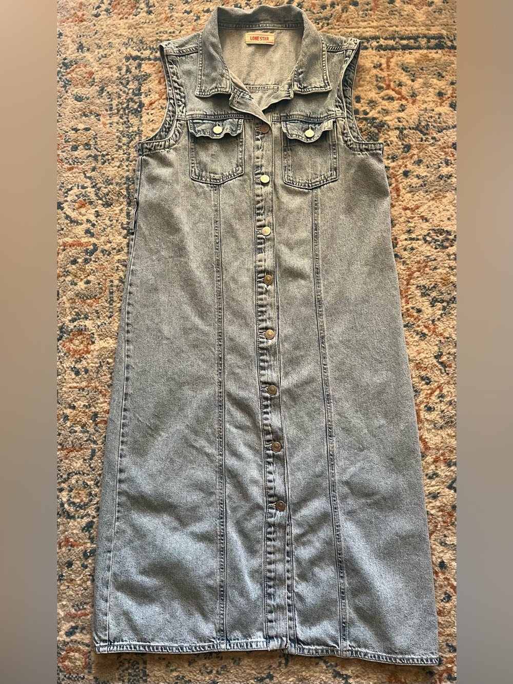Sleeveless Button-Front Light Denim Dress